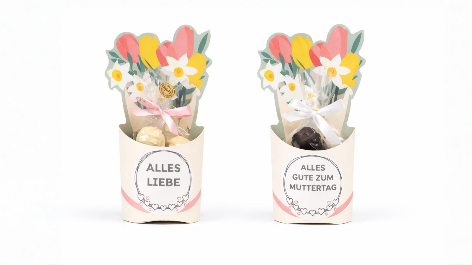 Blumenstrauß mit Pralinen zum Muttertag (alkoholfrei)